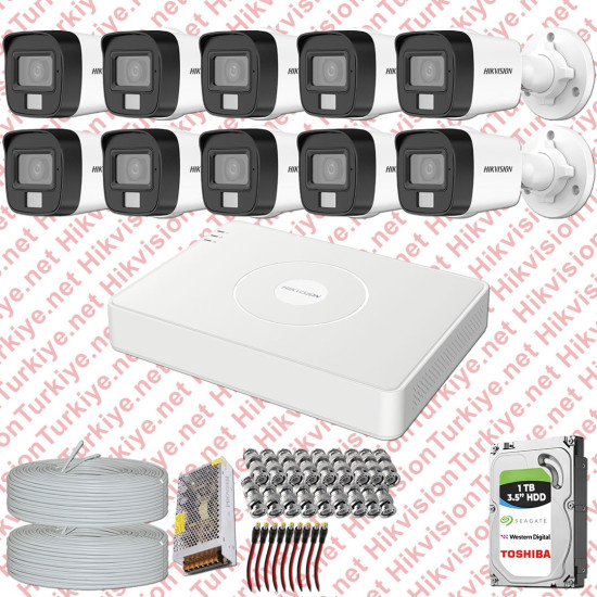 Hikvision 10 Kameralı Colorvu Hibrit Güvenlik Kamerası